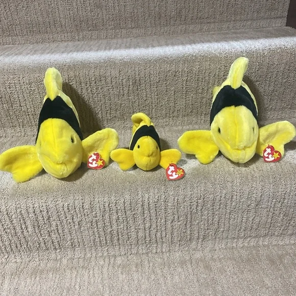 Ty Beanie Baby Bubbles style 4078 & 2 Beanie Buddy Bubbles. Black & yellow fish - Picture 3 of 4